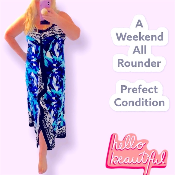 Size 16  - Crossroads Printed Ruffle Maxi Dress blue, black, teal with white - Picture 6 of 10